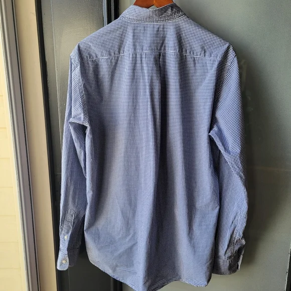 Uniqlo Checkered Shirt Mens Medium Navy Blue White Long Sleeve Check 100% Cotton - Picture 3 of 12